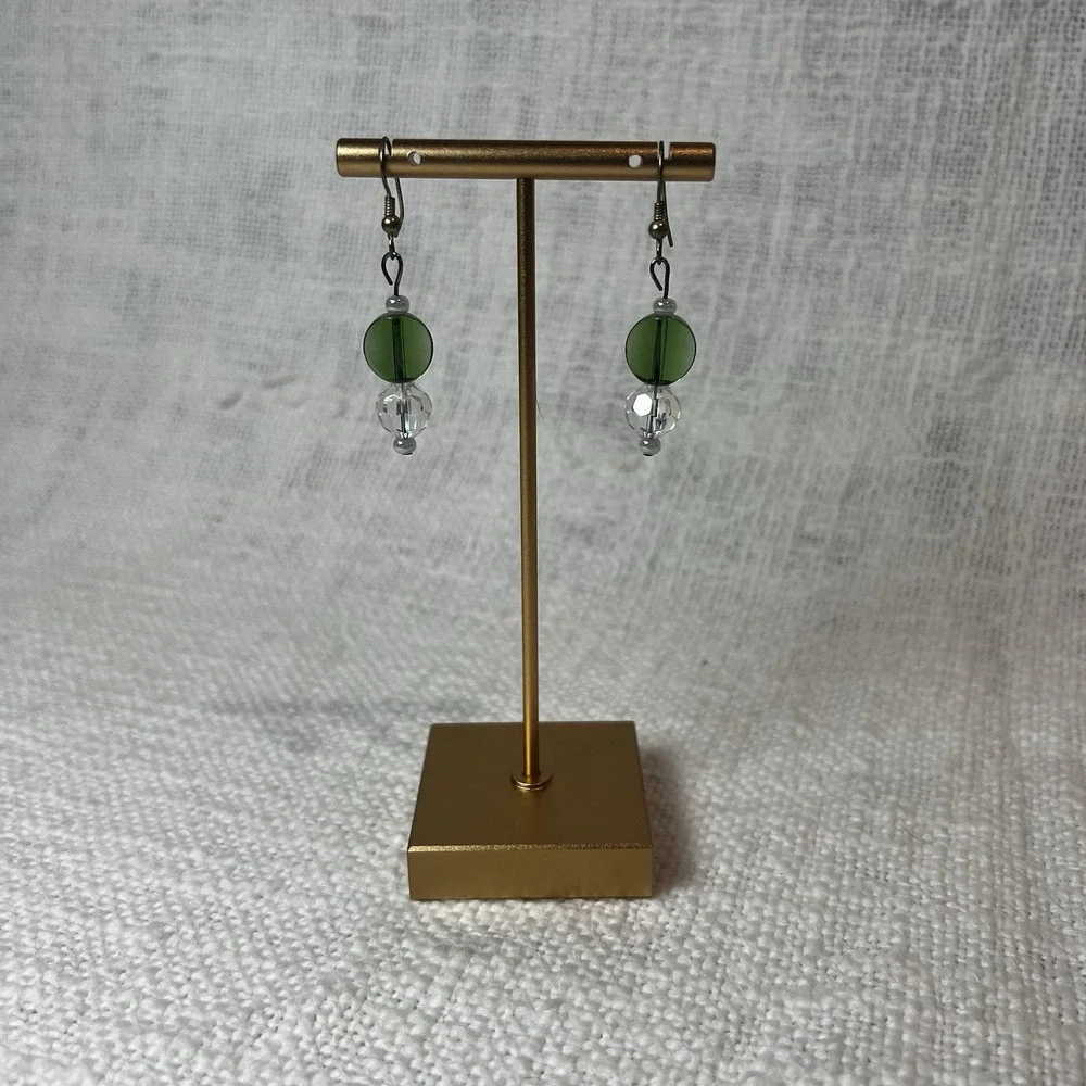 Green Clear Crystal Beaded Dangle Drop Earrings Casual Streetwear Preppy Y2K